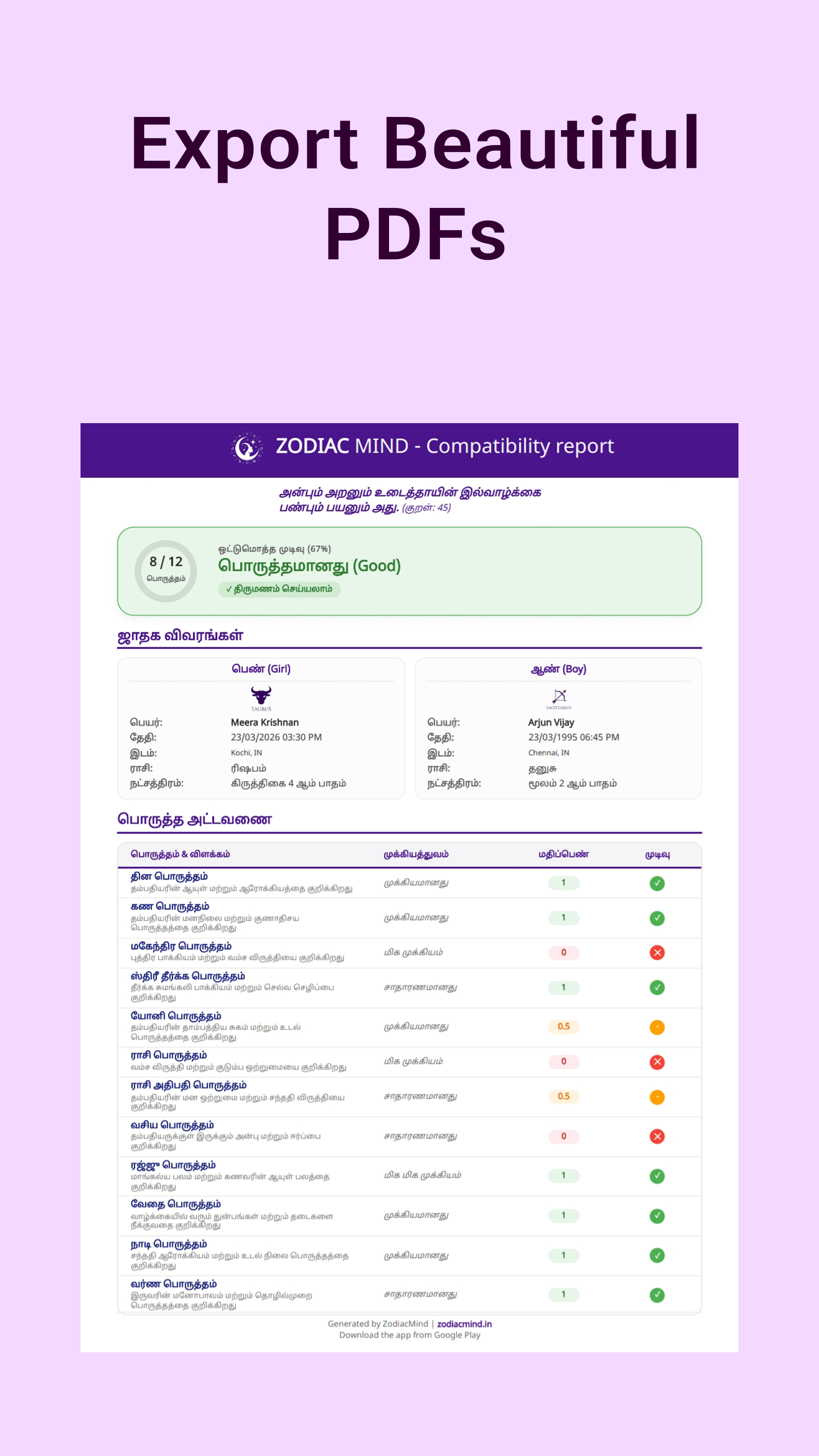 PDF export report preview